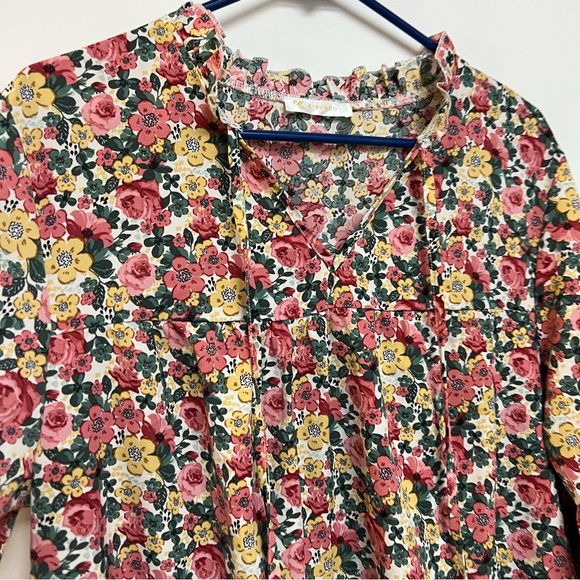 Kirundo Floral Print Babydoll Tent Tiered Mini Dress Pinm White Green Large - Picture 7 of 12